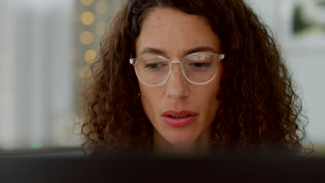 Computer,-glasses-and-business-woman-reading-email