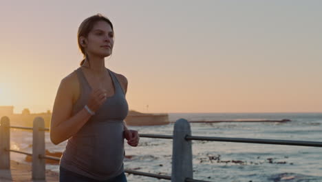 Pregnant-woman,-beach-and-sunset-running