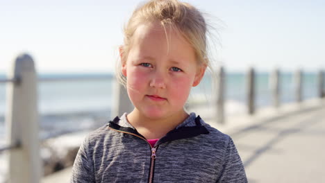 Depression,-sad-and-face-of-little-girl-at-beach