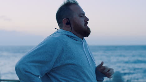 Running,-fitness-and-plus-size-man-at-beach