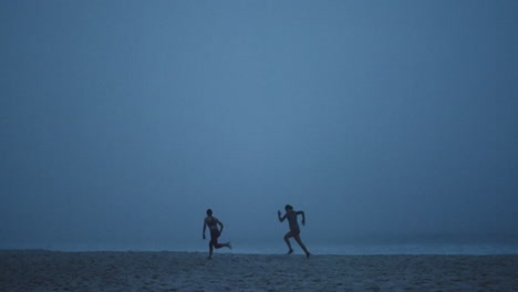 Women-silhouette,-running-and-beach