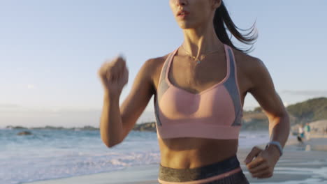 Fitness,-woman-running-and-workout-on-beach