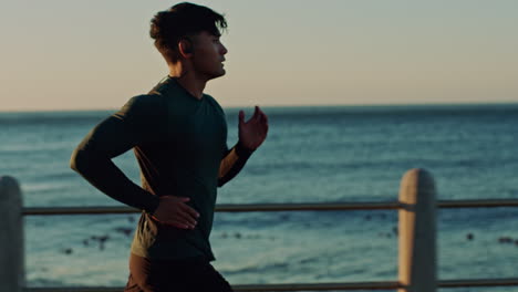 Ocean,-sky-and-man-running-for-fitness-health