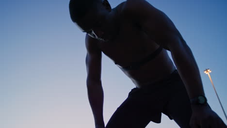 Running,-night-exercise-and-black-man-on-break