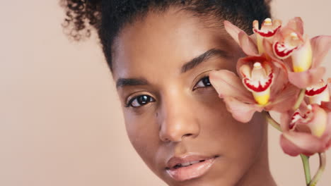 Face,-flowers-and-beauty-skincare-of-black-woman