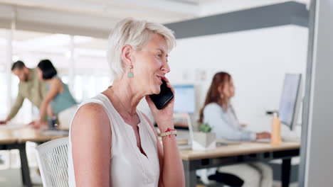 Workspace-phone-call,-business-woman