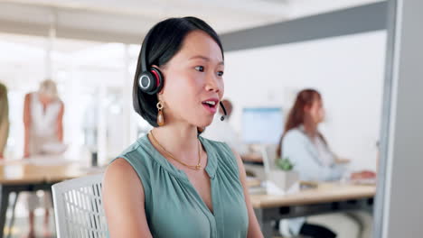 Call-center,-asian-and-office-woman-with-business