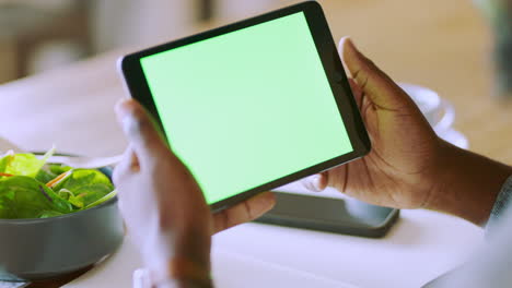 Hands,-tablet-and-green-screen-for-advertising