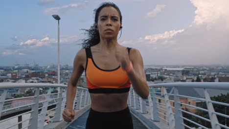 Black-woman,-runner-and-athlete-training-in-city