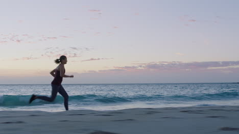 Woman,-fitness-or-running-on-sunset-beach-workout