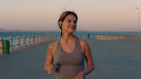 Fitness,-earphones-and-pregnant-woman-running