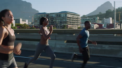 Cape-Town,-city-and-friends-running-for-fitness