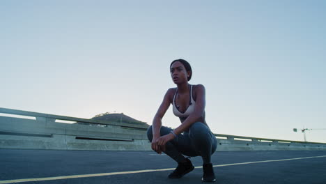 Black-woman,-runner-and-fitness-rest-in-city-road