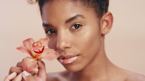 Skincare,-beauty-and-black-woman-with-flower