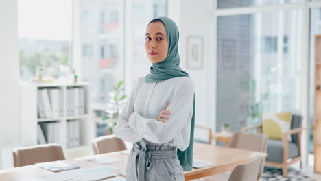 Muslim-executive,-woman-and-face-with-arms-crossed