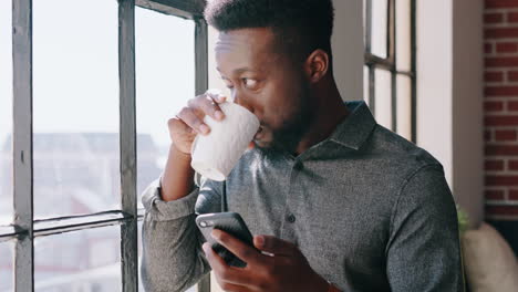 Window,-black-man-and-drinking-coffee
