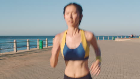 Fitness,-beach-and-woman-running-on-path-in-Tokyo
