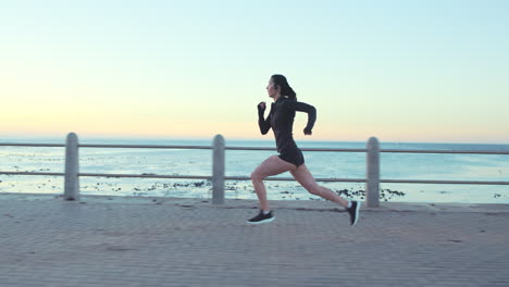 Fitness,-running-and-woman-at-the-beach