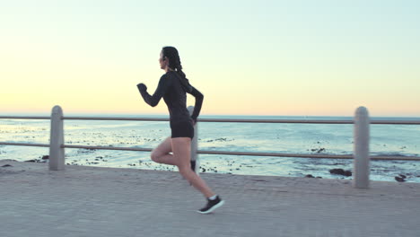 woman-running,-beach-and-sports-training