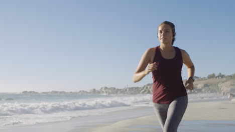 Beach,-running-and-woman-with--lose-weight