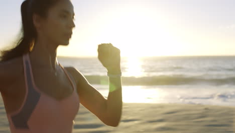 Run,-sunset-and-woman-on-beach