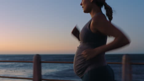 Running,-pregnant-woman-and-sea-promenade-at-night