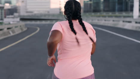 Fitness,-city-and-plus-size-woman-running