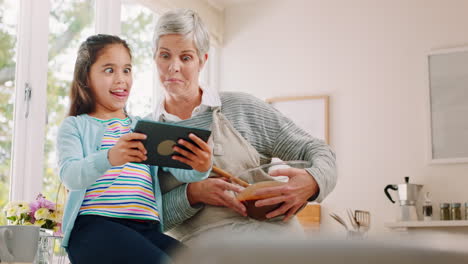 Grandmother,-child-and-tablet-in-silly-selfie