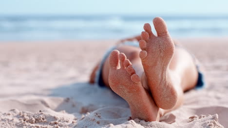 Feet,-sand-and-beach-in-relax-for-summer-vacation