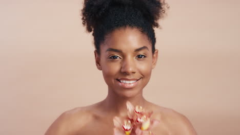 Beauty,-skincare-and-flowers-with-face-of-black