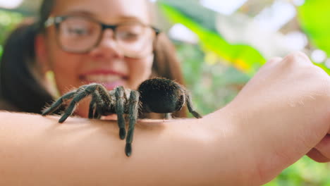 Tiere,-Natur-Und-Mädchen-Mit-Spinne-Am-Arm