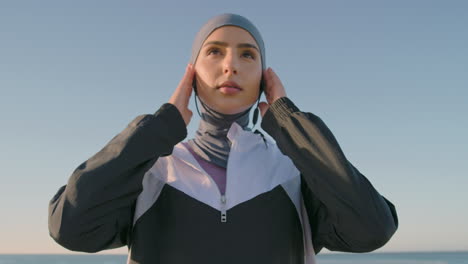 Fitness,-running-and-face-of-muslim-woman
