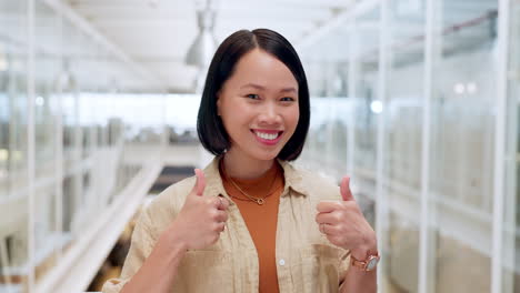 Success,-thumbs-up-and-face-of-business-woman