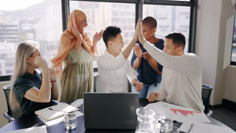 Diversity,-team-and-high-five-for-collaboration