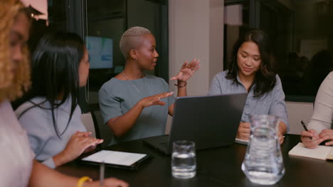 Teamwork,-night-or-business-women-on-laptop