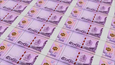 Billetes-De-500-Baht-Tailandeses-Impresos-Por-Una-Prensa-De-Dinero