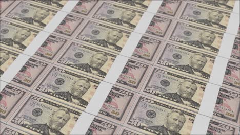Impresión-De-Billetes-De-50-Dólares-Mediante-Una-Prensa-De-Dinero