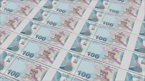 100-Türkische-Lira-Banknoten-Werden-Von-Einer-Geldpresse-Gedruckt