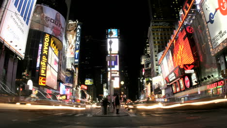 An-accelerated-shot-of-New-York\'s-Times-Square-results-in-a-frenzy-of-flashing-lights