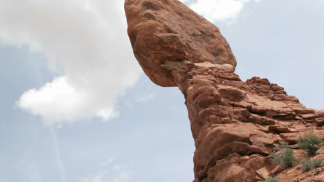 Slow-upward-pan-of-Balanced-Rock-in-Arches-National-Park