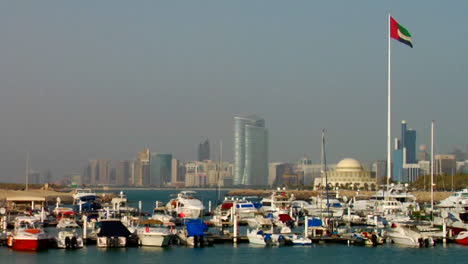 A-harbor-in-Abu-Dhabi-in-the-United-Arab-Emirates-skyline-background
