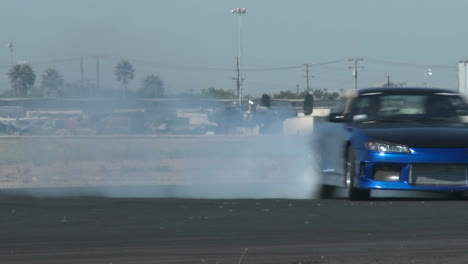 A-Blue-Car-Glides-Through-A-Drifting-Course-At-Camarillo-Airport-In-Camarillo-California