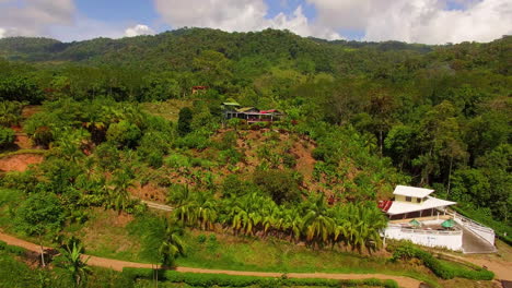 Nice-Aerial-Pull-Back-From-A-Small-Restaurant-Or-Bar-In-Costa-Rica-Jungle-To-Coastline