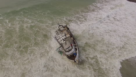 Aerial-Shot-Over-A-Shipwrecked-Fishing-Boat-Near-Ventura-California-3