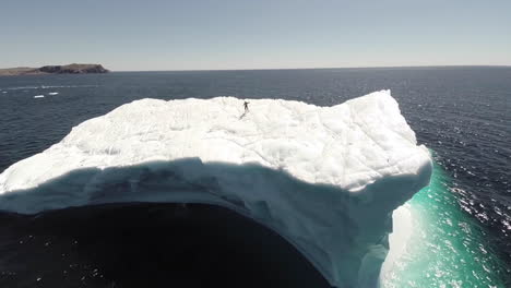 An-amazing-aerial-over-a-man-standing-on-a-huge-iceberg-in-Newfoundland-Canada
