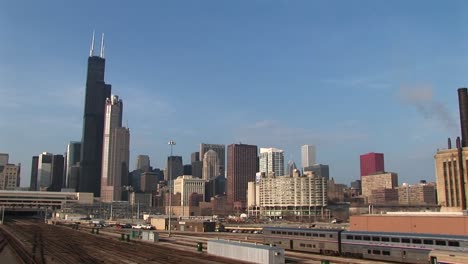 Wide-Shot-Of-Chicago'S-Skyline-And-Railroad-System