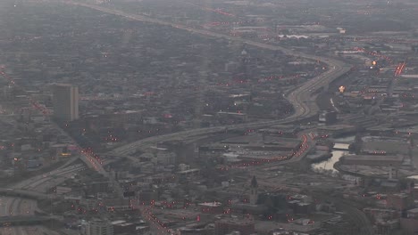 A-Aerial-Shot-Of-A-Freeway-And-Surrounding-Metropolitan-Area