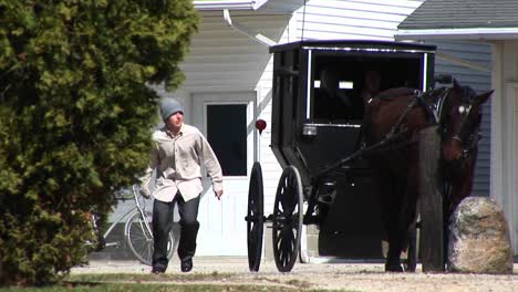 An-Amish-Boy-And-Girl-Prepare-To-Travel-Via-Their-Horse-And-Buggy