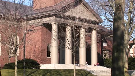 The-Camera-Pans-Up-This-Classic-Architectural-Style-Church-On-Harvard'S-Campus
