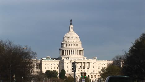 Camera-Zooms-To-A-Medium-Shot-Of-The-Us-Capitol-Building'S-Weddingcake-Dome-Topped-By-The-Massive-Statue-Of-Armed-Freedom
